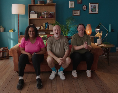 Sandra, Bill Bailey And Tania Sitting On Sofa Facing Forwards (1)